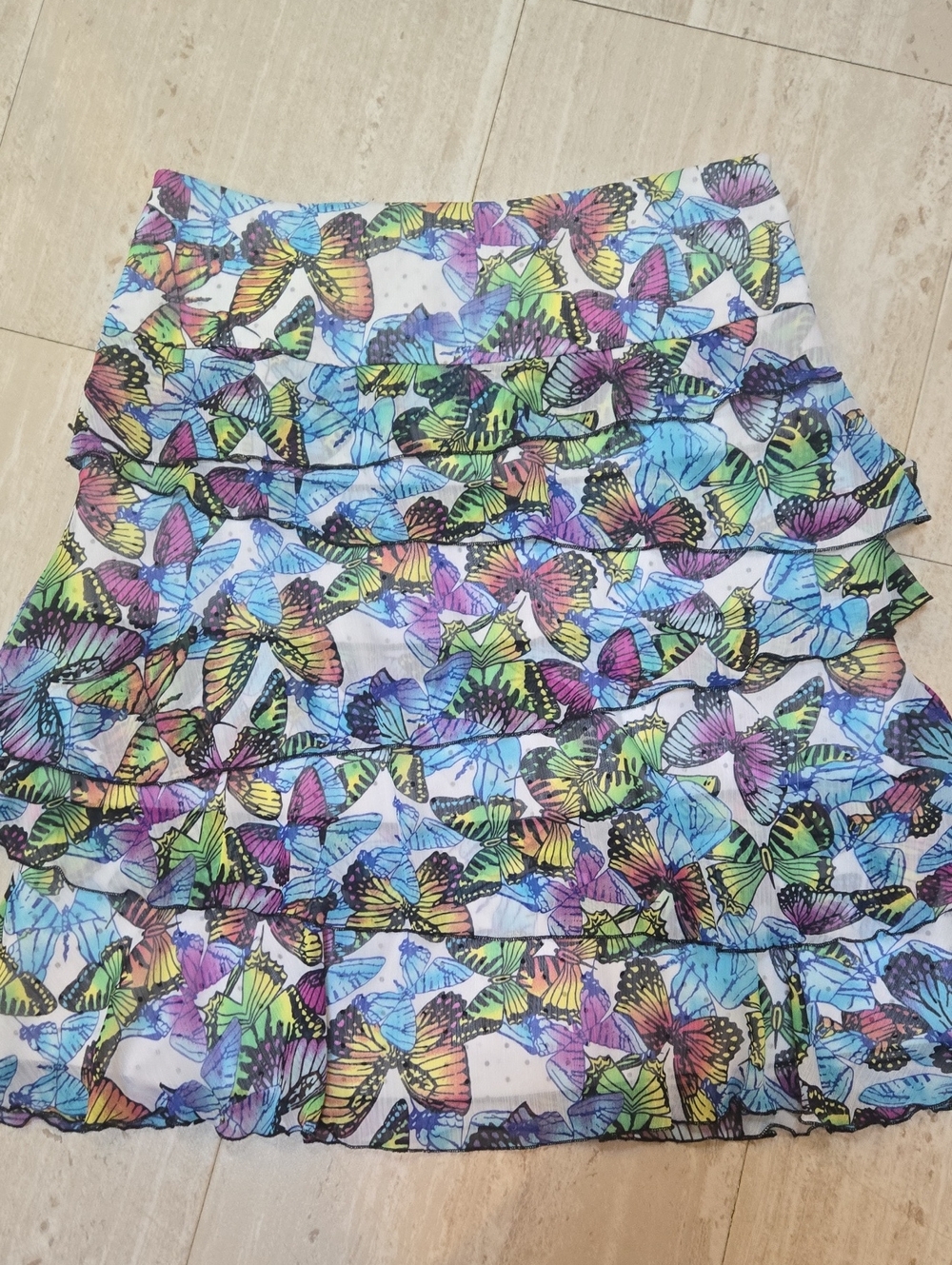 Alberto Makali Tiered Sheer Panel Butterfly Print Skirt